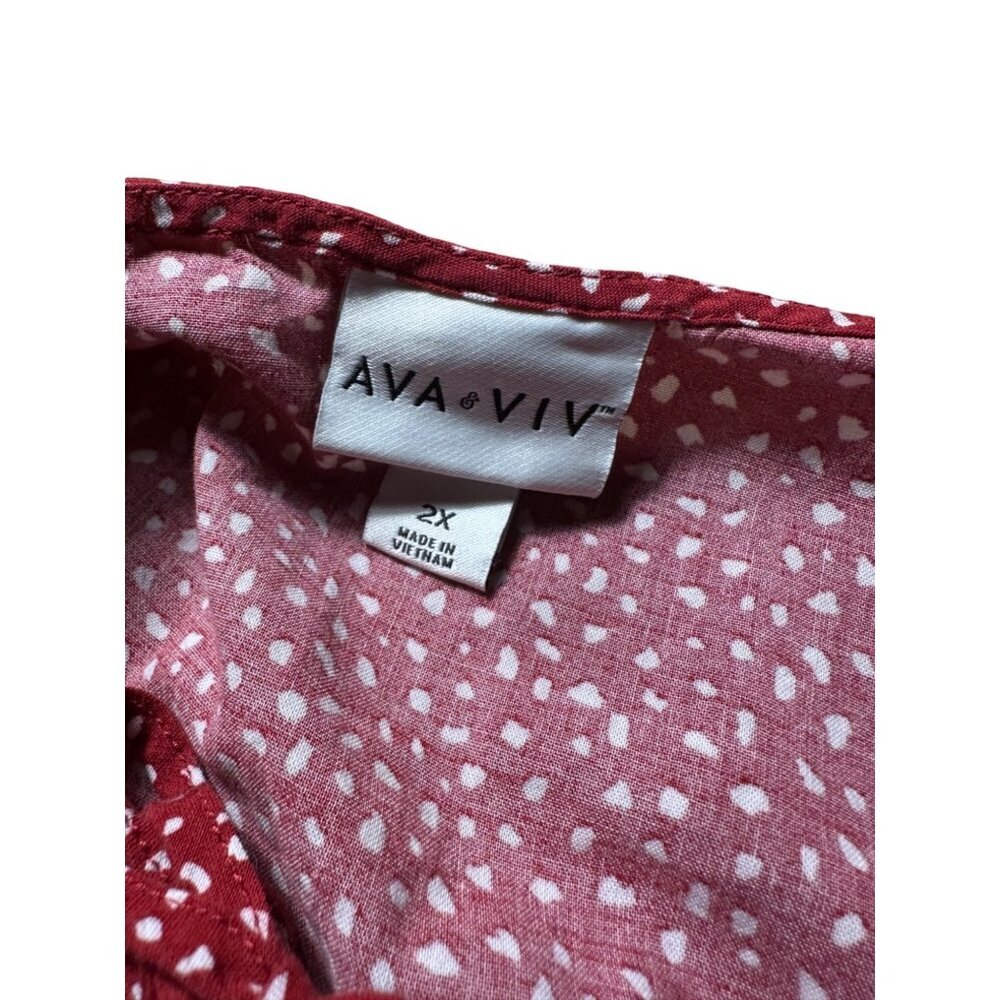 Ava & Viv Women’s Size 2X Red & White Babydoll Long Sleeve Blouse - Picture 7 of 8